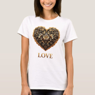 Romantic filigree gold heart with Love word T-Shirt