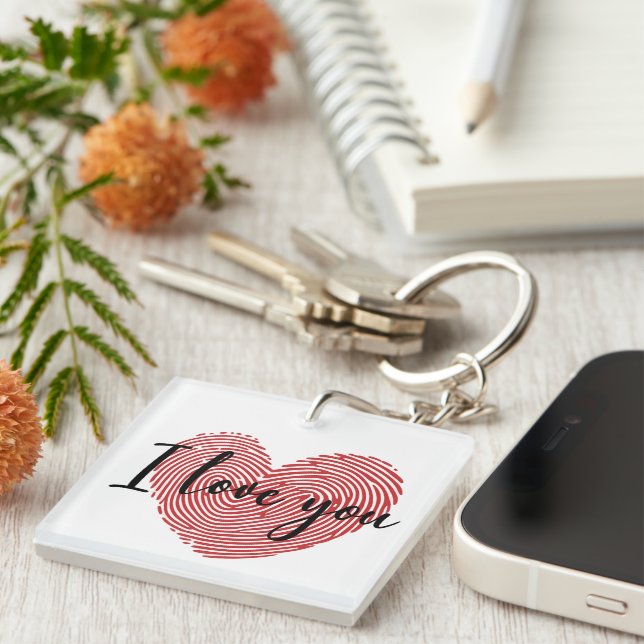 Romantic Fingerprint Heart “I Love You” Sticker Keychain (Front Right)