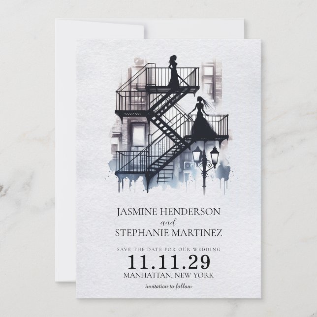 Romantic Fire Escape Brides Save The Date (Front)