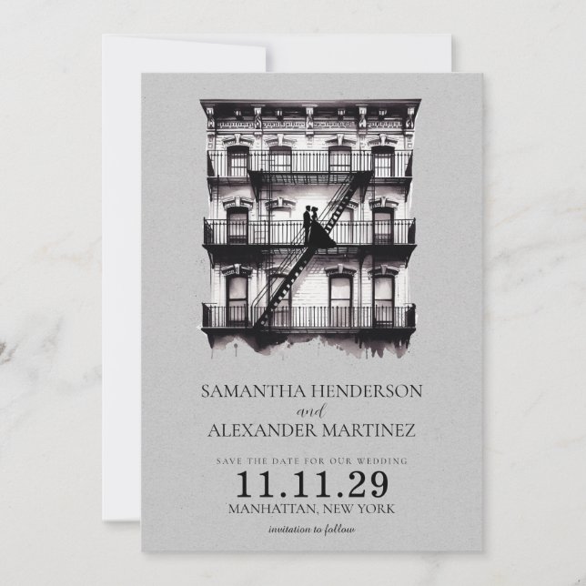 Romantic Fire Escape Save The Date (Front)