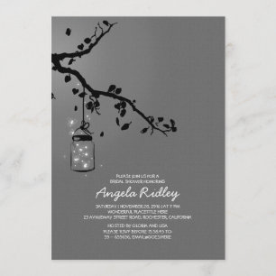 Romantic fireflies mason jar bridal shower invitation