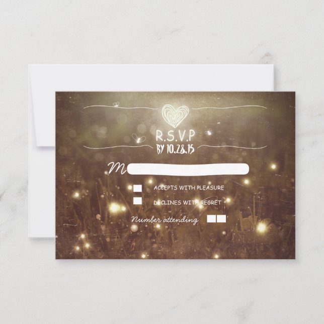 Romantic fireflies rustic lights wedding RSVP (Front)