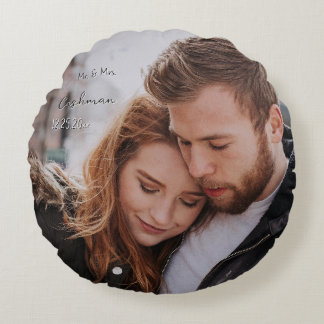 Romantic First Year Custom Photo Round Pillow