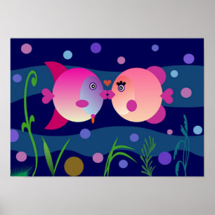 Romantic Fish Kiss Poster