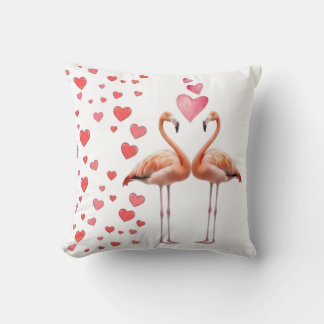 Romantic Flamingo Couple with Pink Heart Love Deco Throw Pillow