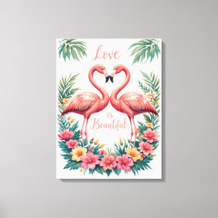 Romantic Flamingo Love Heart Illustration Canvas Print