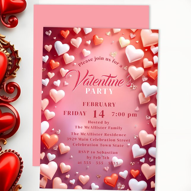Romantic Floating Hearts Valentine's Day Party  Invitation (Creator Uploaded)