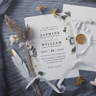 Romantic Floral Accent Rustic Elegant Chic Wedding Invitation
