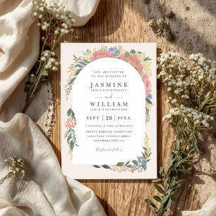 Romantic Floral Arch Elegant Chic QR Code Wedding Invitation