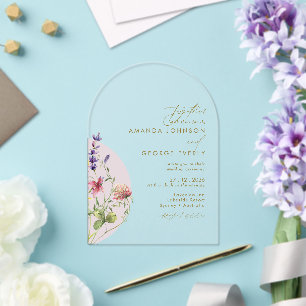 Romantic Floral Arched Spring Summer Fall Wedding  Acrylic Invitations