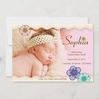 Romantic Floral Baby Girl Announcement