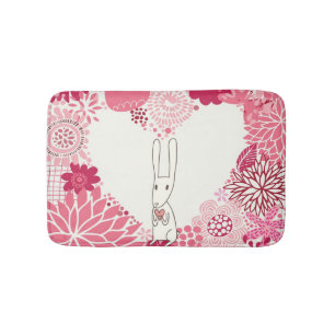 Romantic floral background with cute rabbit bath mat
