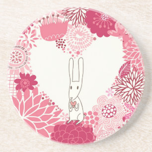 Romantic floral background with cute rabbit coaster