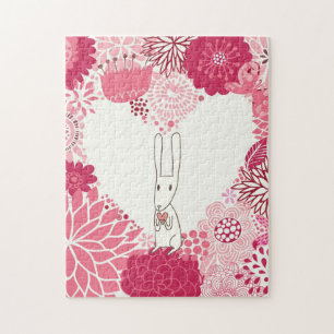 Romantic floral background with cute rabbit jigsaw puzzle