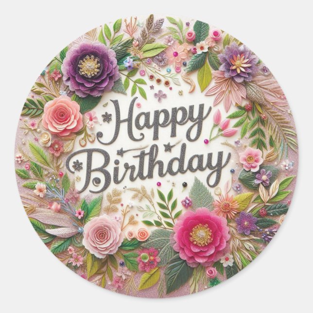Romantic Floral Birthday sticker (Front)