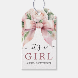 Romantic Floral Blush Pink Bow Baby Shower Gift Tags