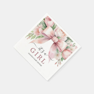 Romantic Floral Blush Pink Bow Baby Shower Napkin