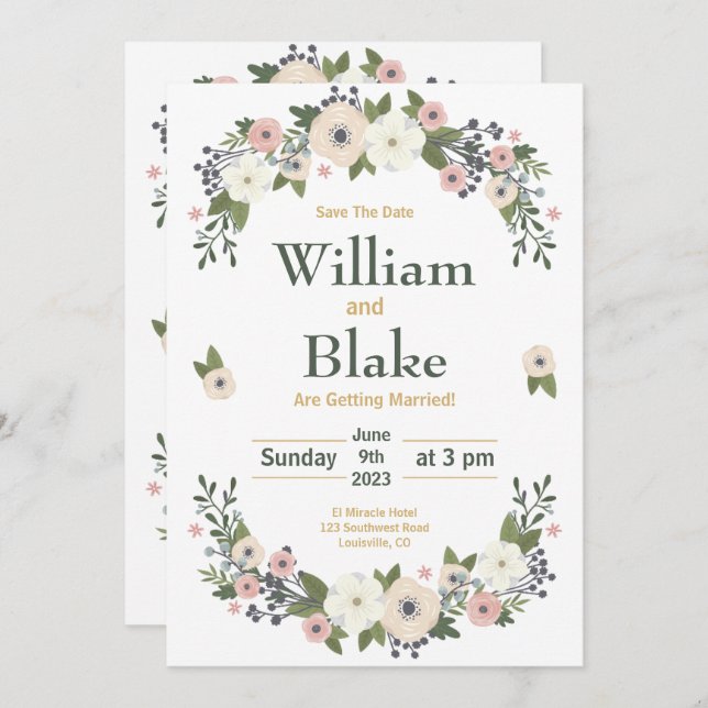 Romantic Floral Botanical Save the Date  (Front/Back)
