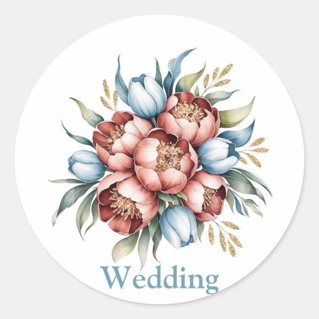 Romantic Floral Bouquet: Peonies & Tulips Wedding Classic Round Sticker (Front)