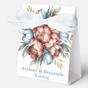 Romantic Floral Bouquet: Peonies & Tulips Wedding Favor Box