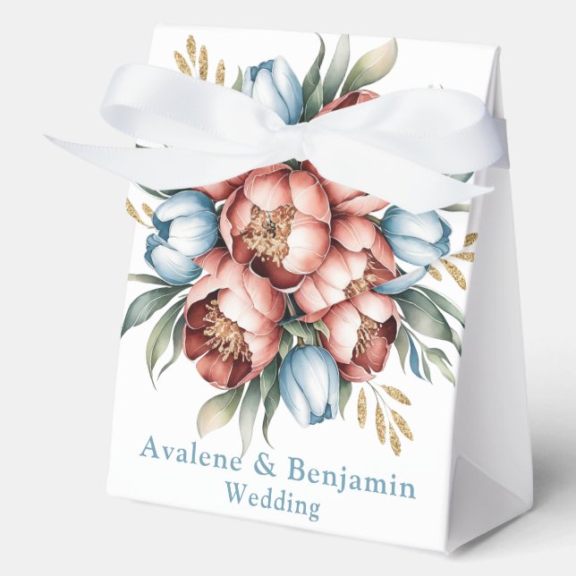 Romantic Floral Bouquet: Peonies & Tulips Wedding Favor Box (Front)