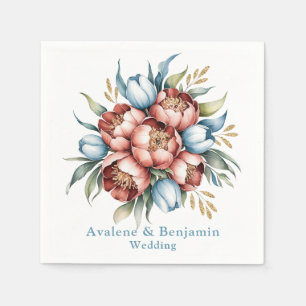 Romantic Floral Bouquet: Peonies & Tulips Wedding Napkin