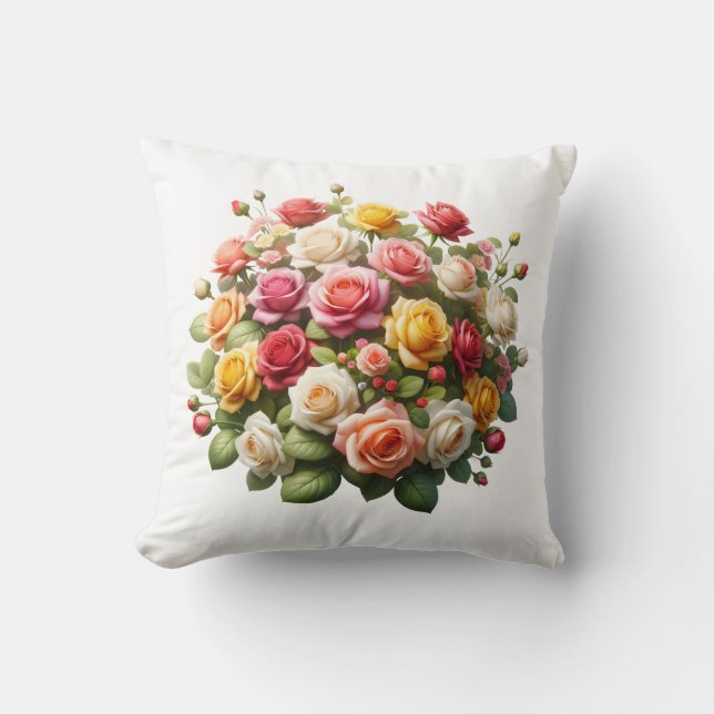 Romantic Floral Bouquet Throw Pillow (Front)