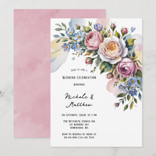 Romantic Floral Bouquet Wedding Celebration Invitation