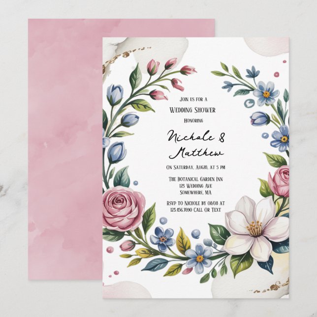 Romantic Floral Bouquet Wedding Shower Invitation (Front/Back)