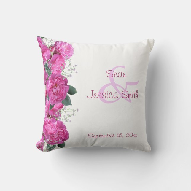 Romantic Floral Bouquet Wedding Throw Pillow (Front)