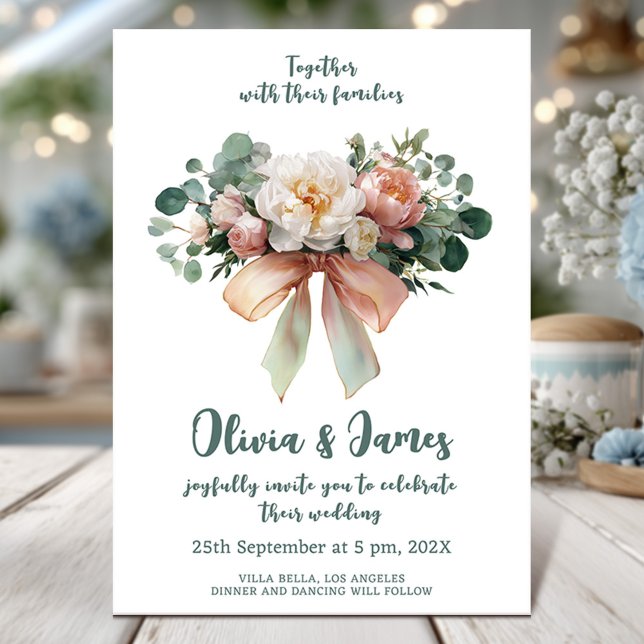 Romantic floral bow wedding card (Creator Uploaded)