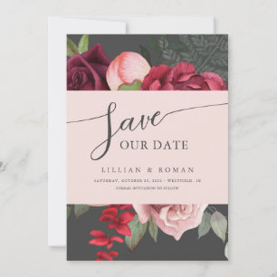 Romantic Floral Bridal Bouquet Pink & Grey Wedding Save The Date