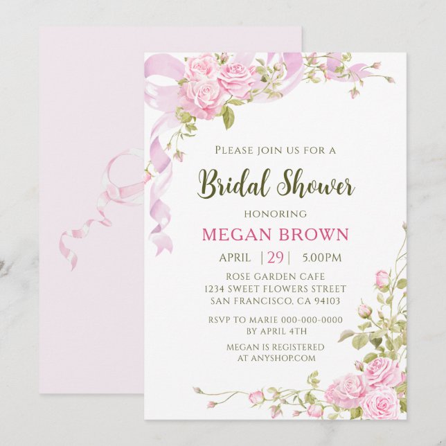 Romantic Floral Bridal Shower Elegant Gadren Style Invitation (Front/Back)