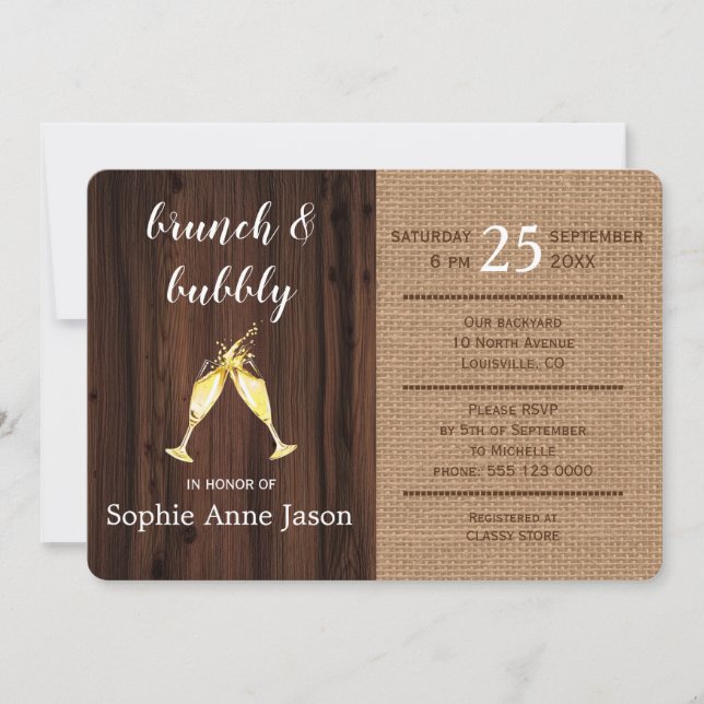 Romantic Floral Burlap Old Barn Brunch & Bubbly (Front)