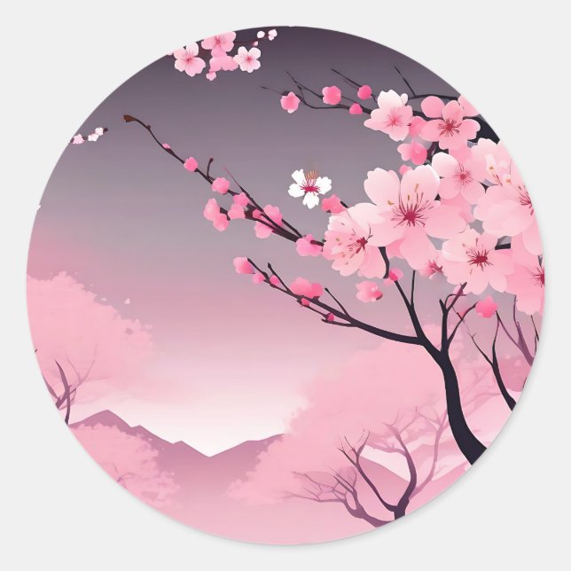Romantic Floral Cherry Blossom Classic Round Sticker (Front)