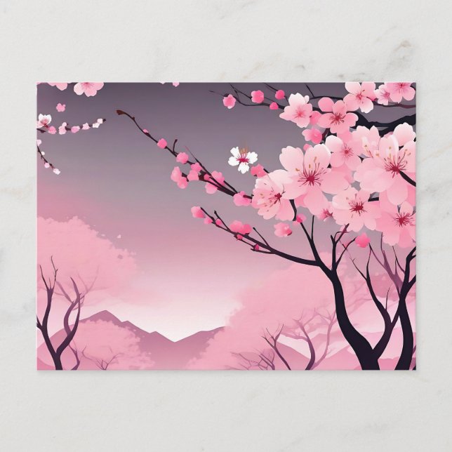 Romantic Floral Cherry Blossom Postcard (Front)