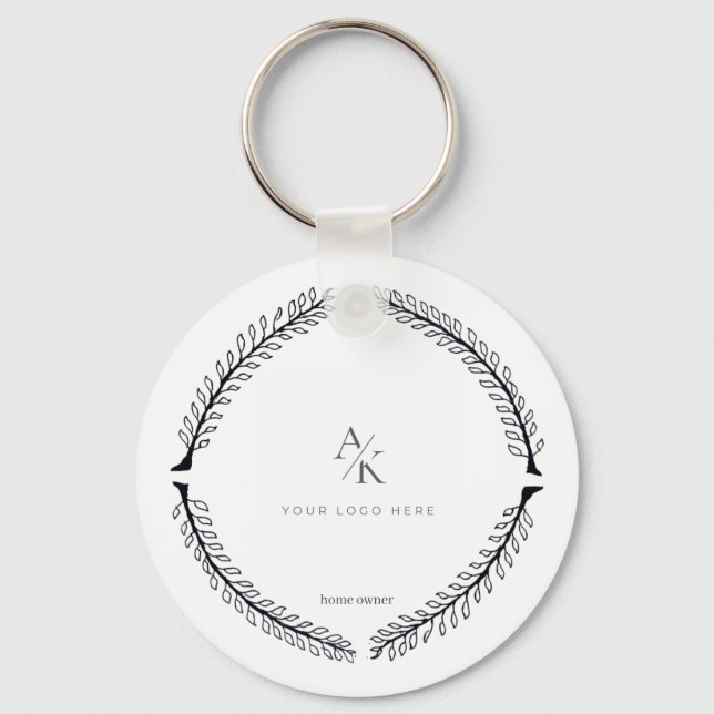 Romantic Floral Circle Save the Date Keychain (Front)