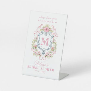 Romantic Floral Crest Monogram   Bridal Welcome Pedestal Sign