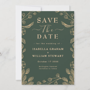 Romantic Floral Dark Green Wedding Save The Date Invitation