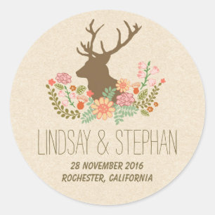 Romantic floral deer wedding stickers