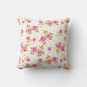Romantic Floral  Flowers Roses Pink White Pattern Throw Pillow