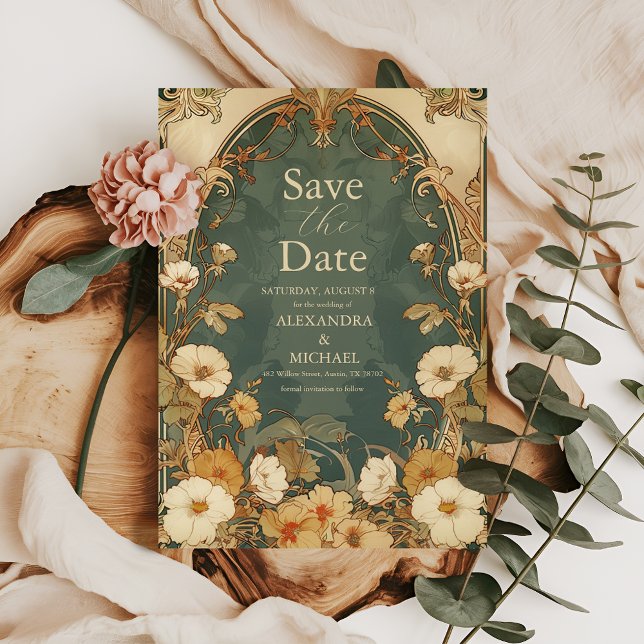 Romantic Floral Frame Art Nouveau Wedding Save The Date (Creator Uploaded)