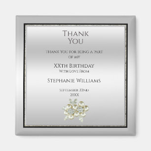 Romantic Floral Gem, Silver & Black Birthday Favou Magnet