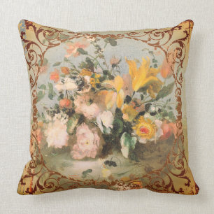 Romantic Floral Gold Tones Throw Pillow