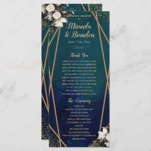 Romantic Floral Gold Wreat Wedding Program Card