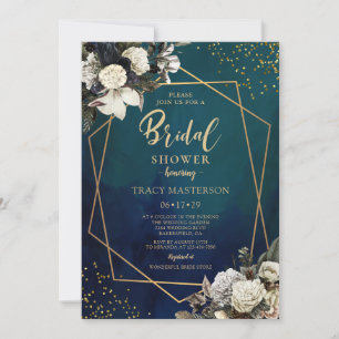 Romantic Floral Gold Wreath Bridal Shower Invitation