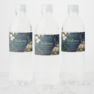 Romantic Floral Gold Wreath Wedding Water Bottle Label