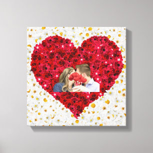 Romantic Floral Heart Custom Photo Canvas Print