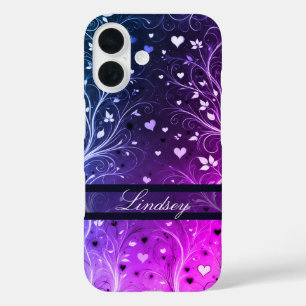Romantic Floral Heart Pattern iPhone 16 Case