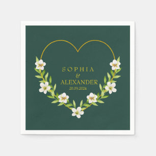 Romantic Floral Heart Wedding Customizable Napkin